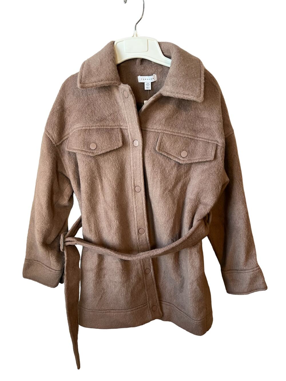 NEW Topshop Caramel Oversized Long Hair Wool Blend Winter Coat Size 4